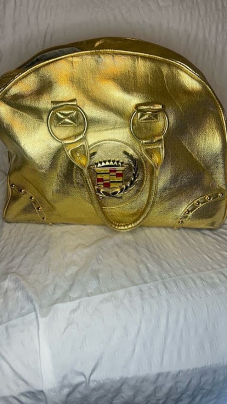 M Ashley Cadillac Gold Metallic Bowler Satchel Handbag Large 16" Collector Bag